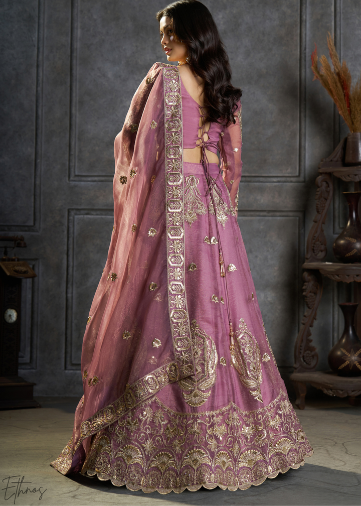Lavender Gilded Medallion Organza Lehenga Choli