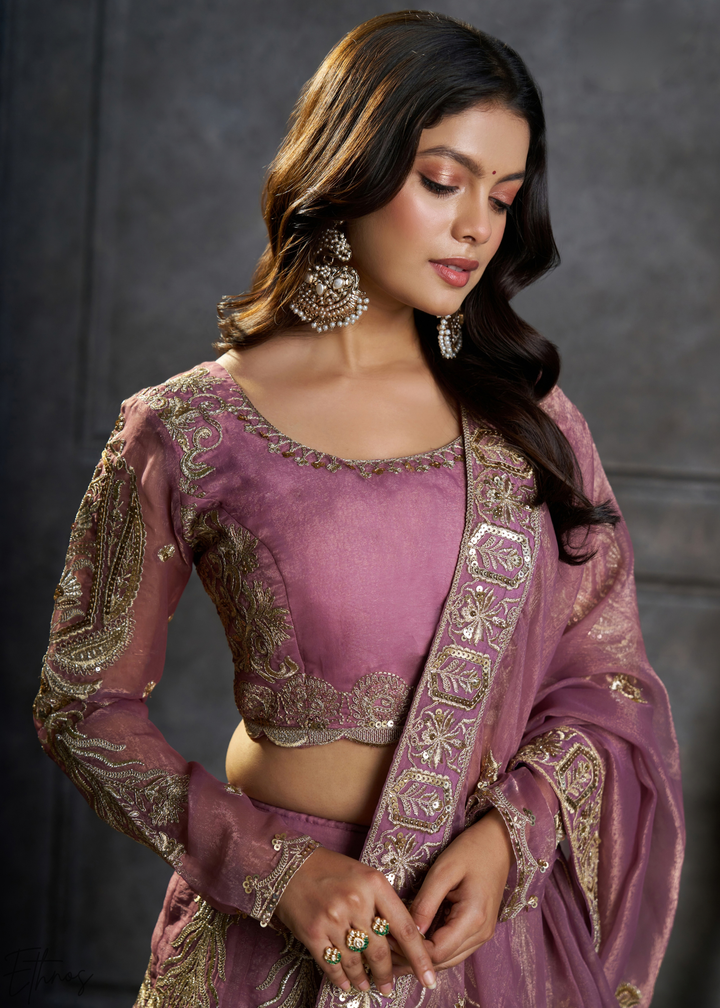 Lavender Gilded Medallion Organza Lehenga Choli