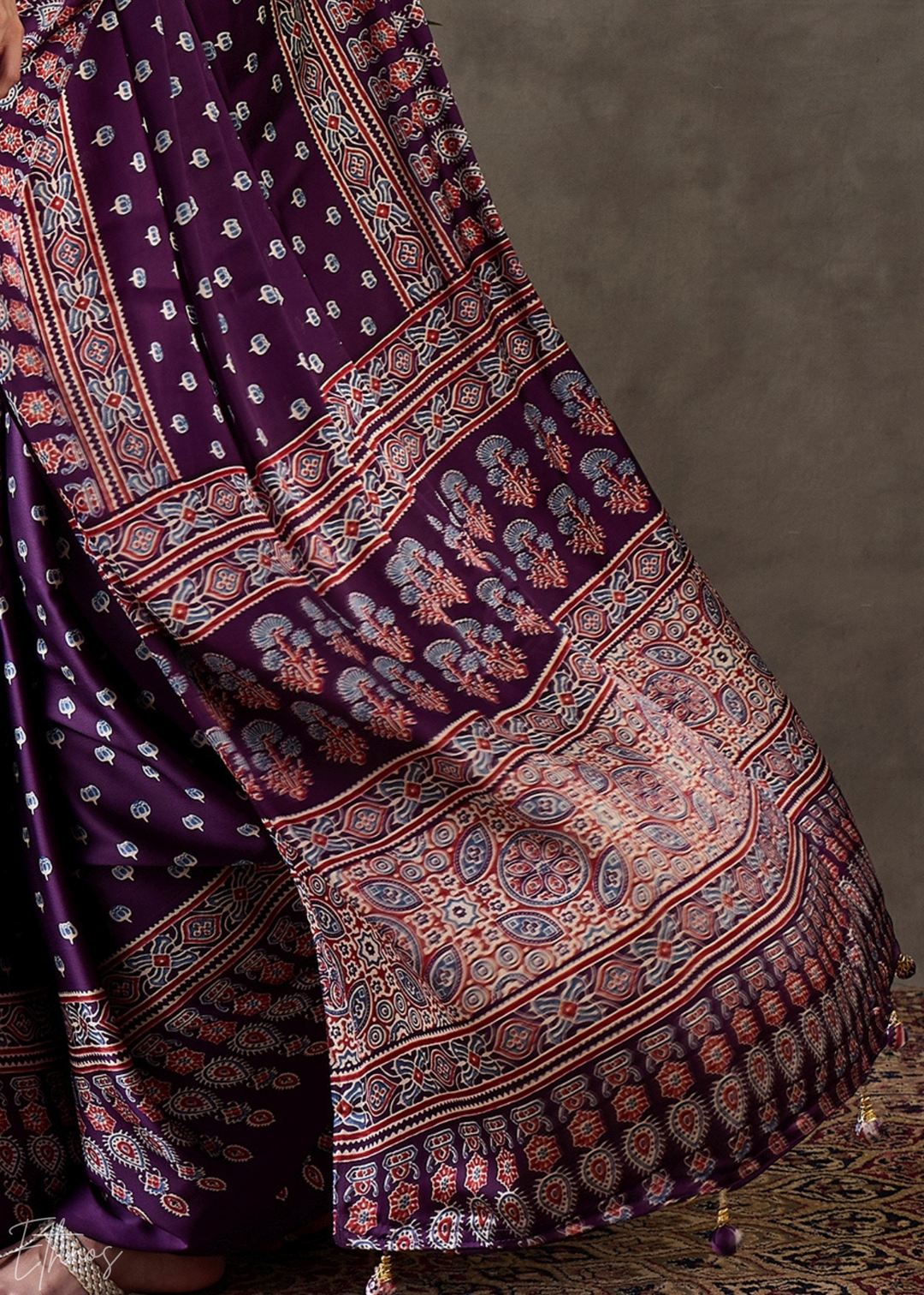 Imperial Plum Ornate Tessellation Semi-Modal Silk Saree