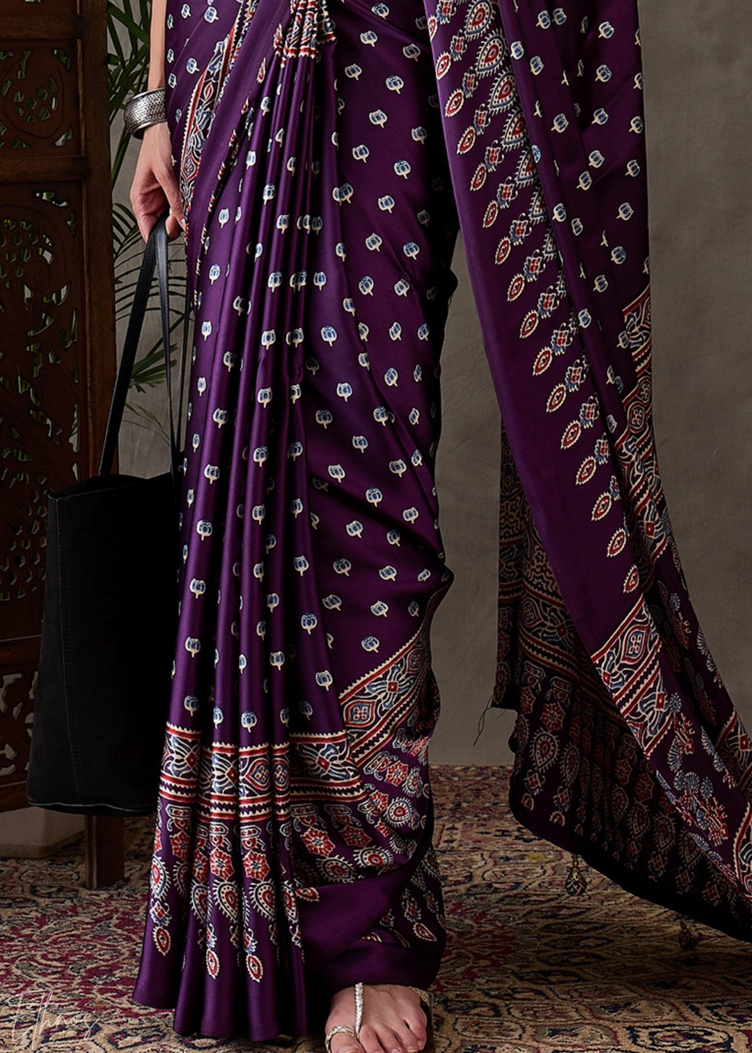 Imperial Plum Ornate Tessellation Semi-Modal Silk Saree