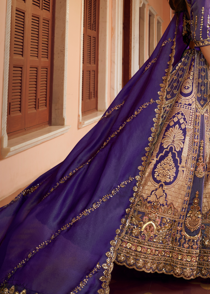 Royal Purple Paisley Weave Banarasi Silk Lehenga Choli