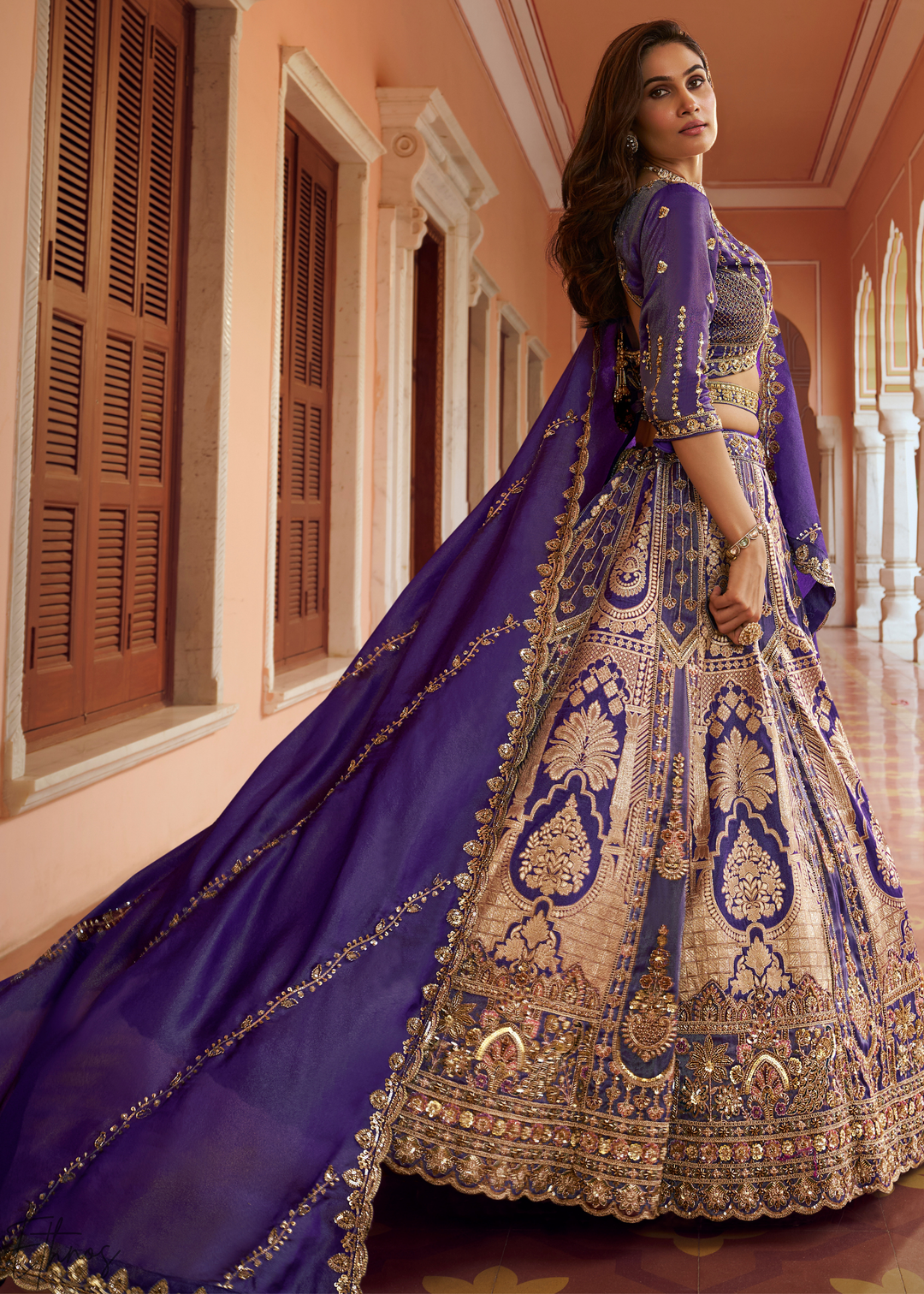 Royal Purple Paisley Weave Banarasi Silk Lehenga Choli