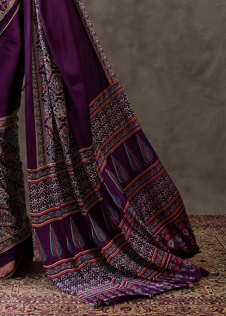 Deep Malachite Mandala Print Satin Silk Saree