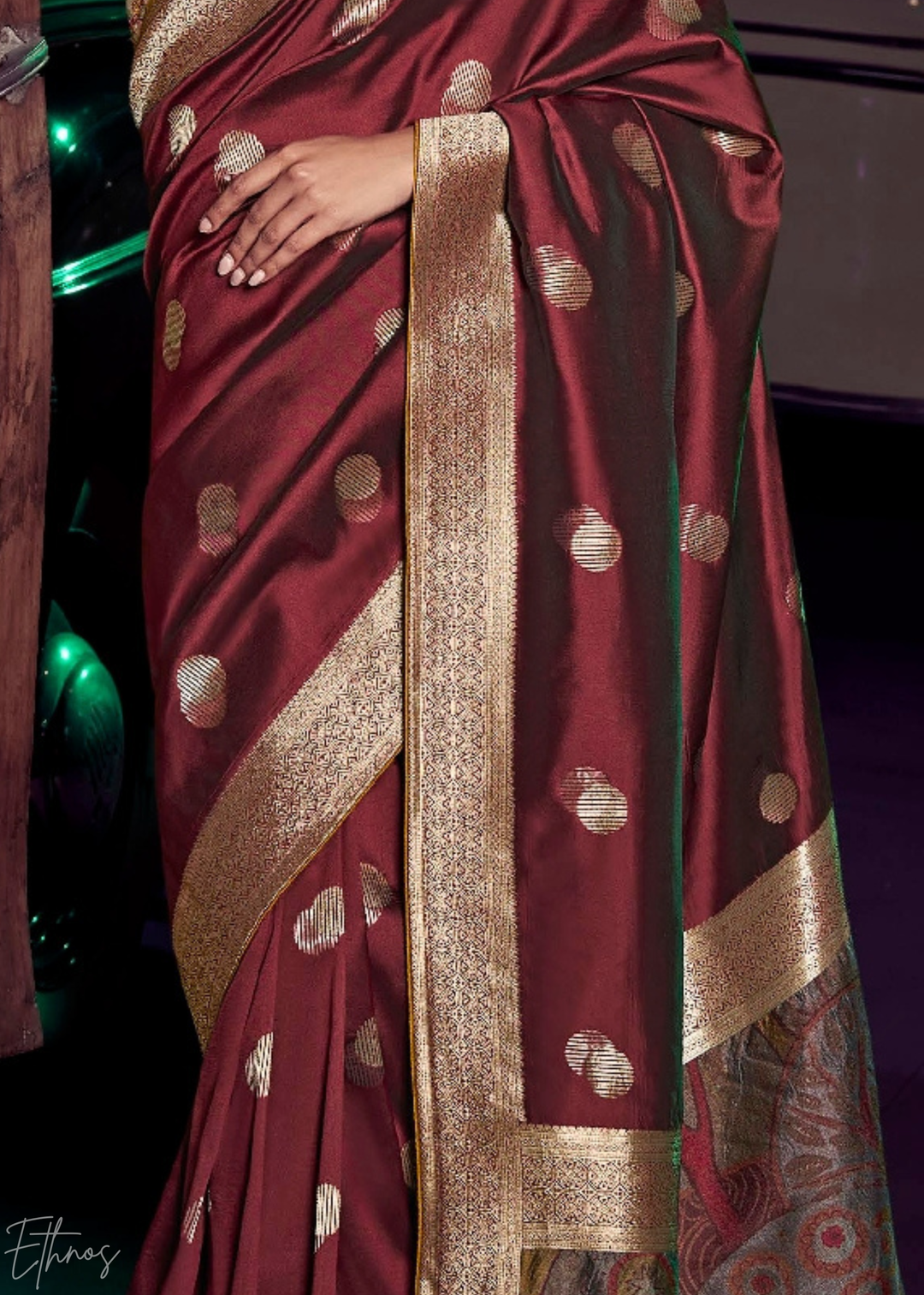 Deep Maroon Floral Wave Silk Saree