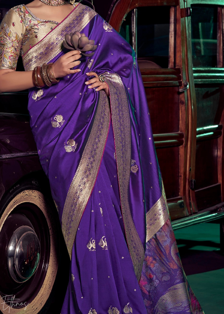 Royal Violet Swant Wave Silk Saree