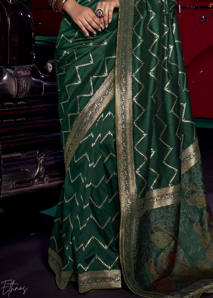 Emerald Green Zigzag Wave Silk Saree