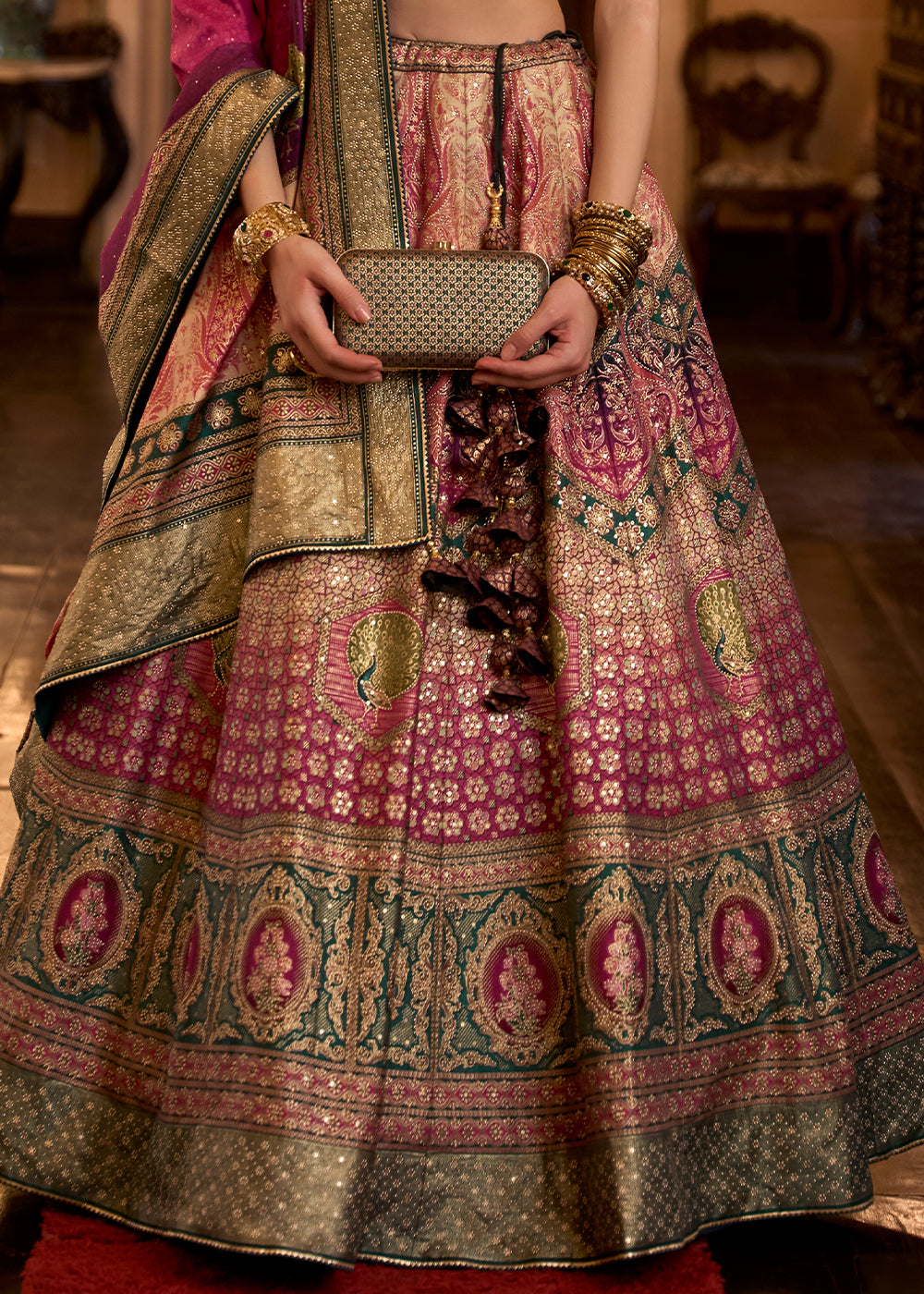 Shades Of Brown Ready to Wear Designer Silk Lehenga Choli with Sparkle & Aari Mirror work
