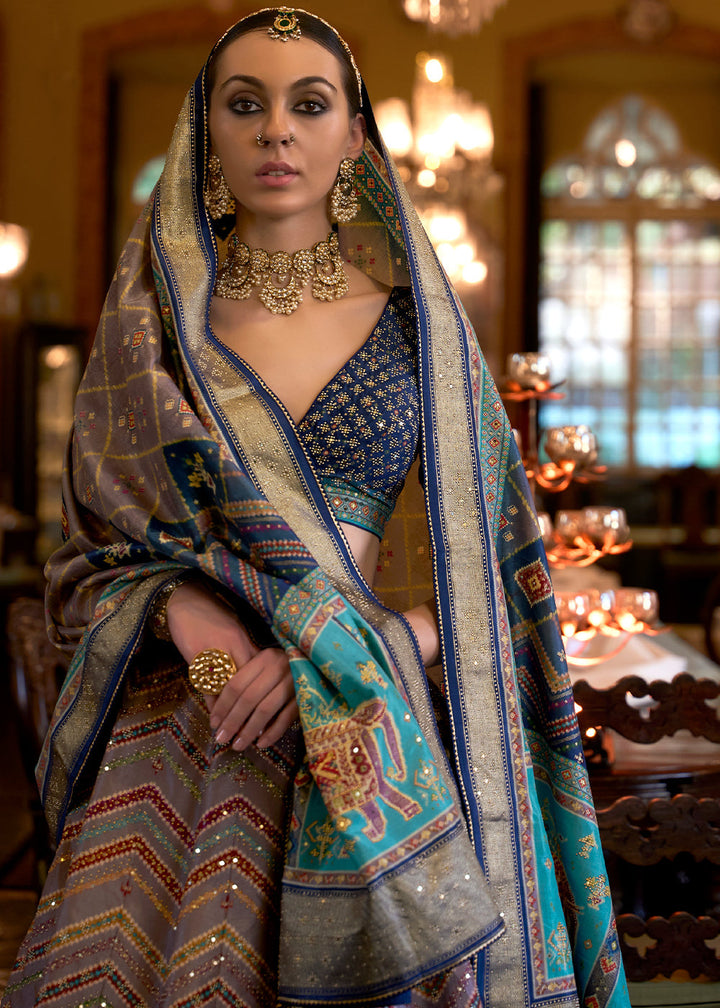 Shades Of Blue Ready to Wear Designer Silk Lehenga Choli with Sparkle & Mirror work