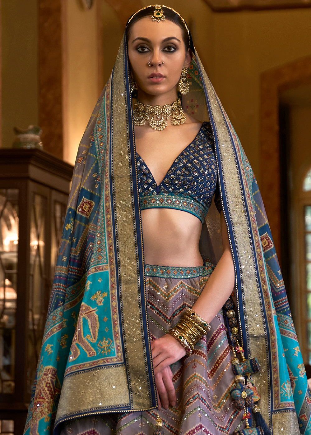 Shades Of Blue Ready to Wear Designer Silk Lehenga Choli with Sparkle & Mirror work