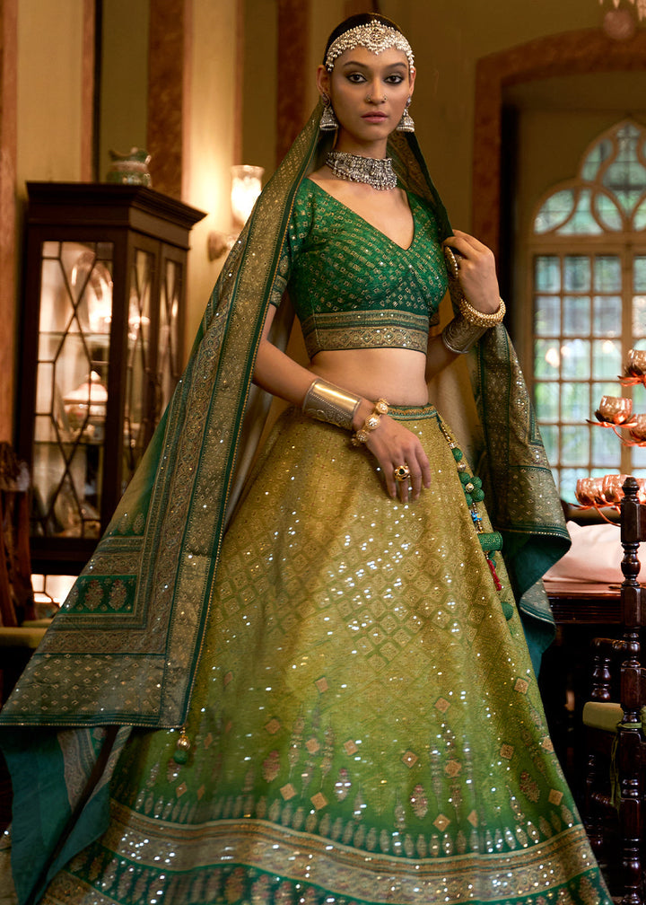 Shades Of Green Ready to Wear Designer Silk Lehenga Choli with Sparkle & Mirror work