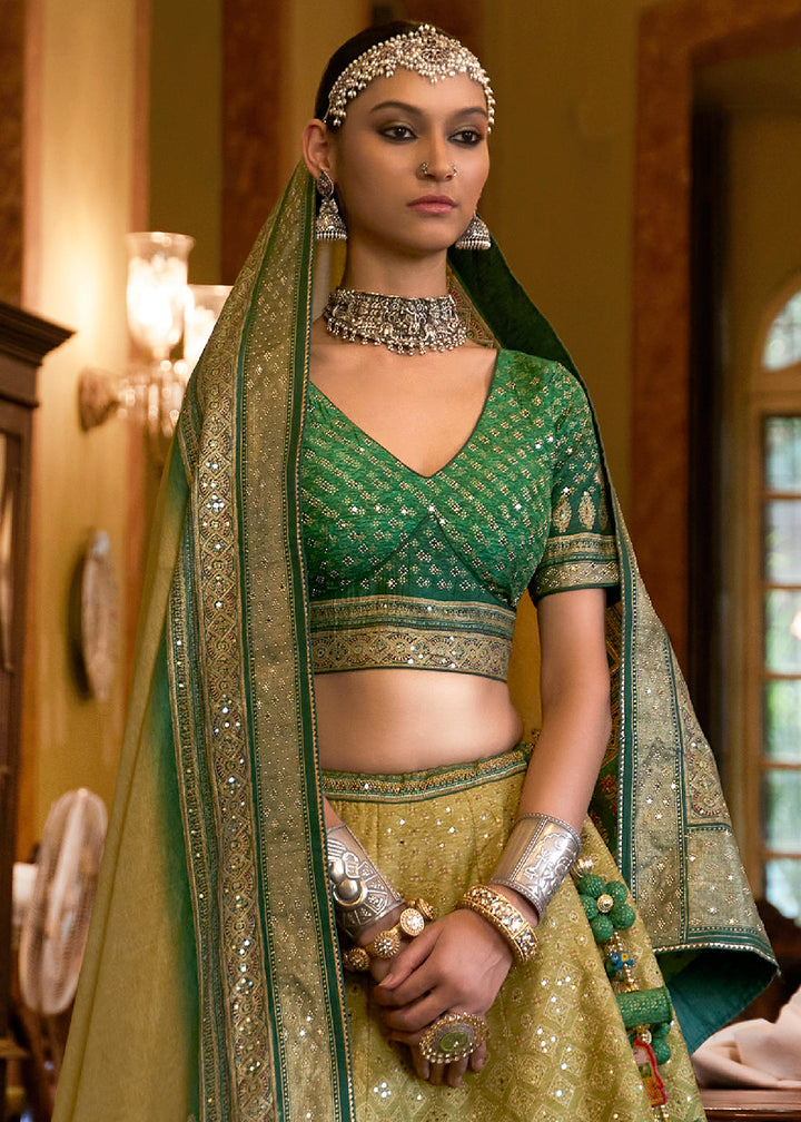 Shades Of Green Ready to Wear Designer Silk Lehenga Choli with Sparkle & Mirror work