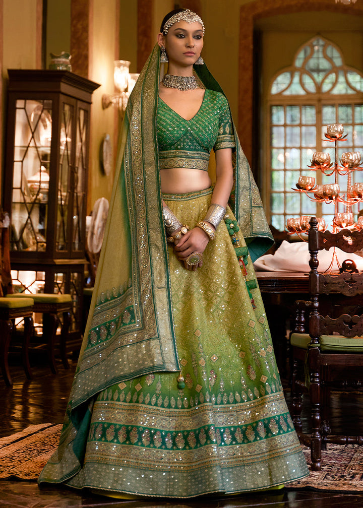 Shades Of Green Ready to Wear Designer Silk Lehenga Choli with Sparkle & Mirror work