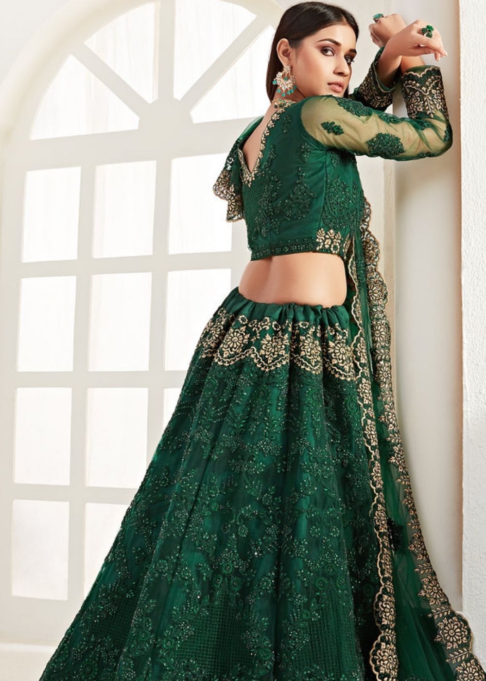 Sacramento Green Soft Net Lehenga Choli with Coding, Thread, Stonework & Zari Embroidery