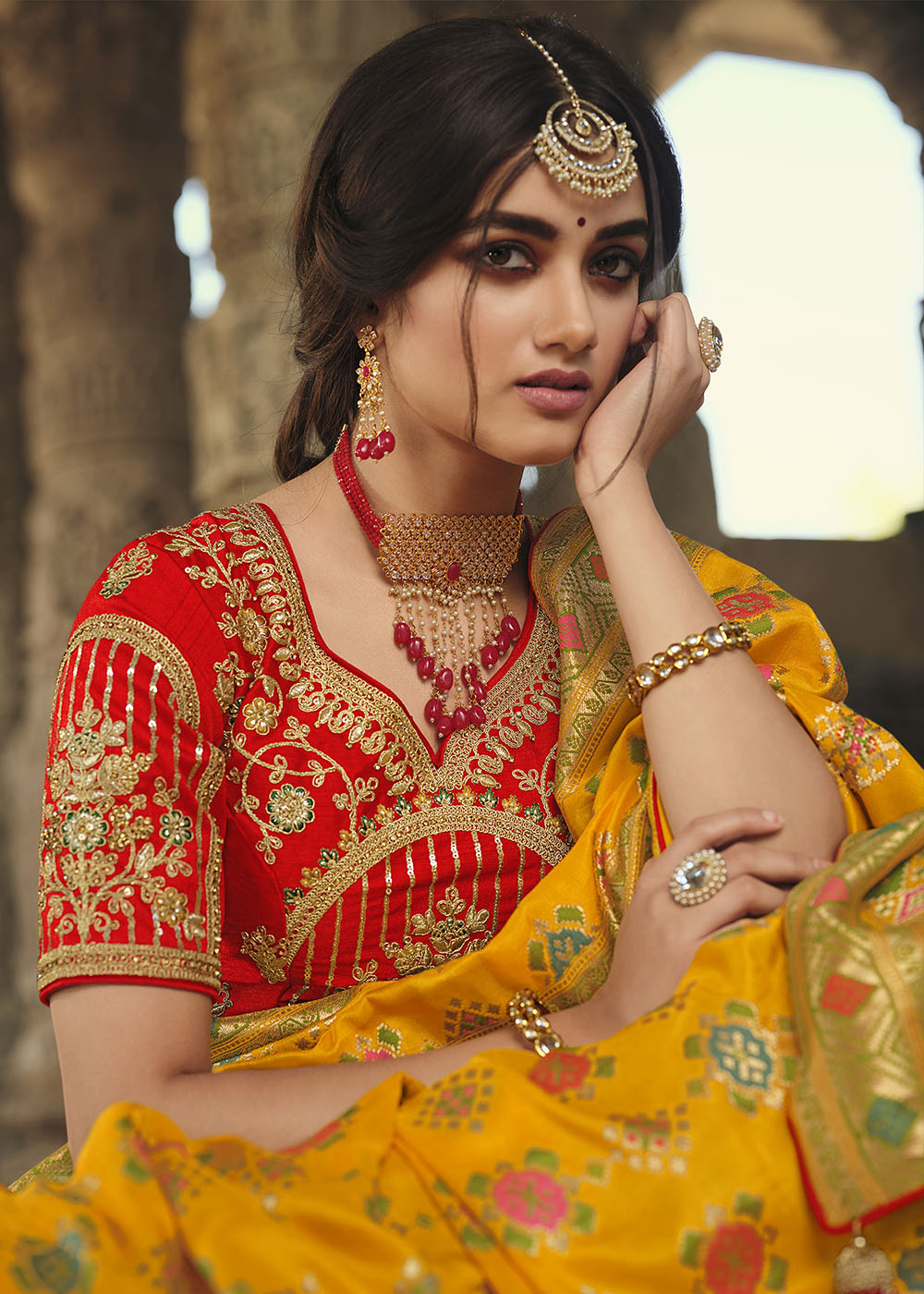 Saffron Yellow Woven Banarasi Silk Saree with Embroidered Blouse