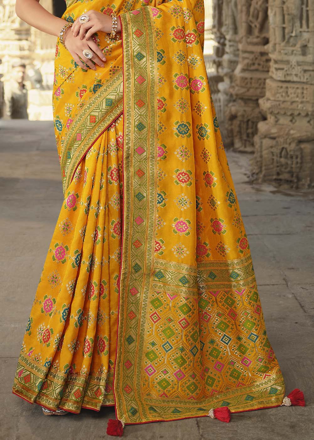 Saffron Yellow Woven Banarasi Silk Saree with Embroidered Blouse