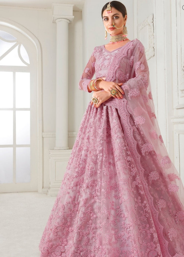 Taffy Pink Soft Net Lehenga Choli with Cording Embroidery & Stonework(Pre-Order)