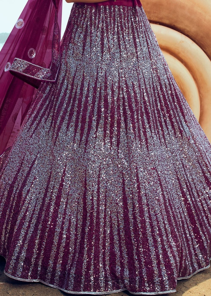 Wine Soft Net Designer Lehenga Choli with overall Sequins work
