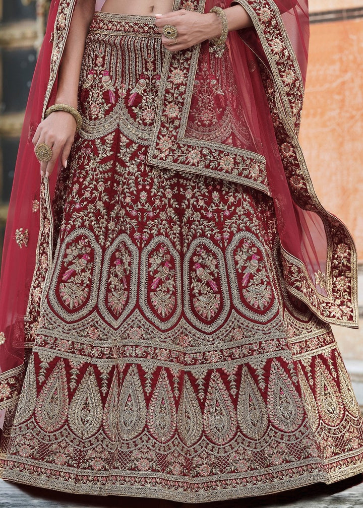 Maroon Red Velvet Lehenga Choli Having Heavy Embroidery & Hand work: Bridal Edition