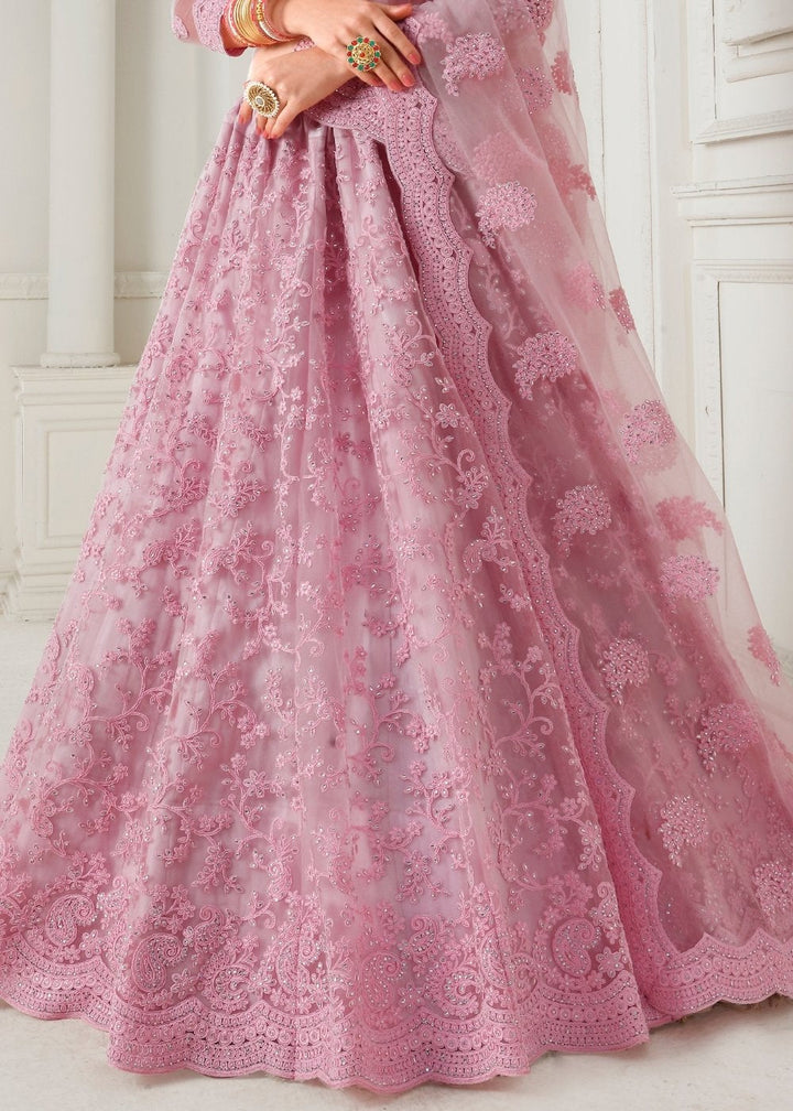 Taffy Pink Soft Net Lehenga Choli with Cording Embroidery & Stonework(Pre-Order)