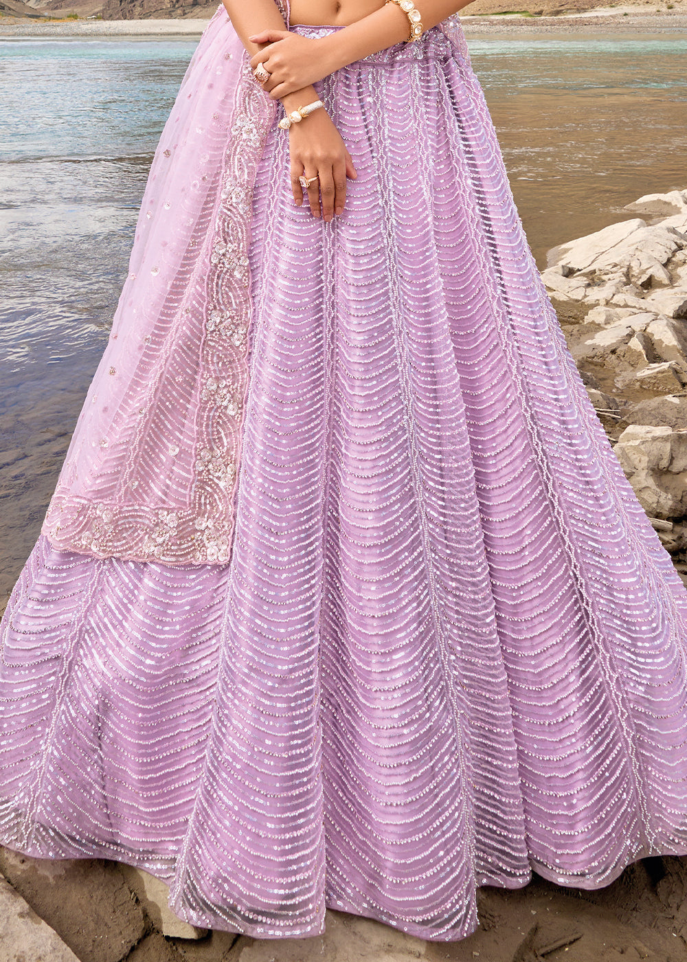Bright Purple Net lehenga Choli with Mirror,Zarkan & Cutwork
