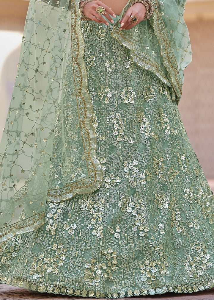 Frog Green Soft Net Lehenga Choli with Sequins, Thread & Stone work