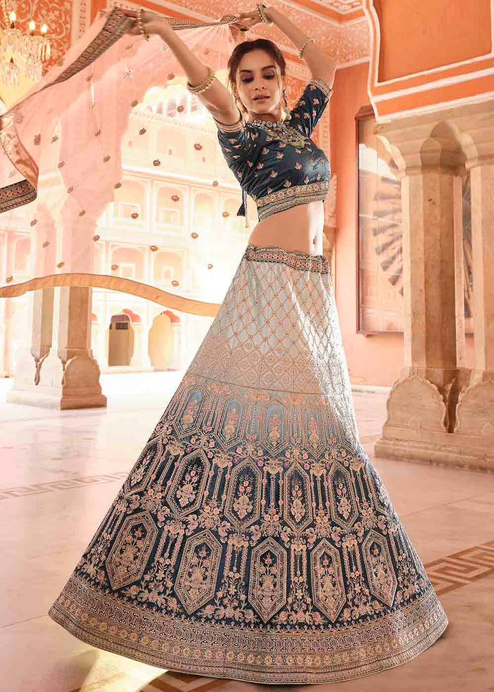Navy Blue Velvet Lehenga Choli