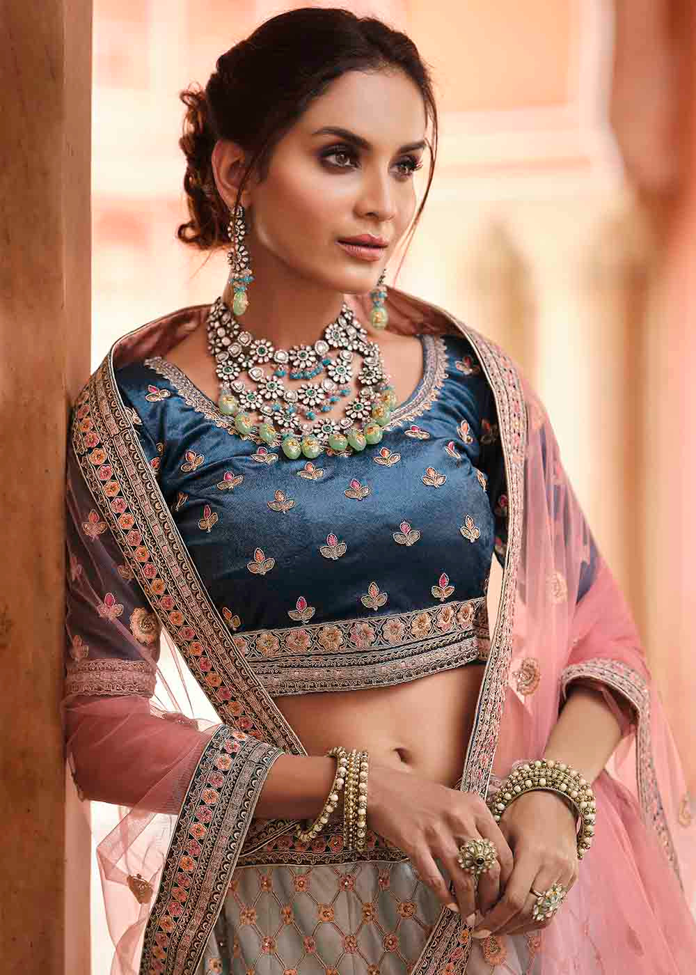 Navy Blue Velvet Lehenga Choli