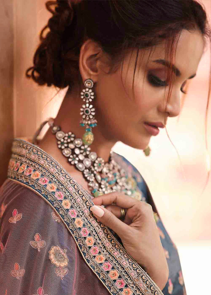 Navy Blue Velvet Lehenga Choli