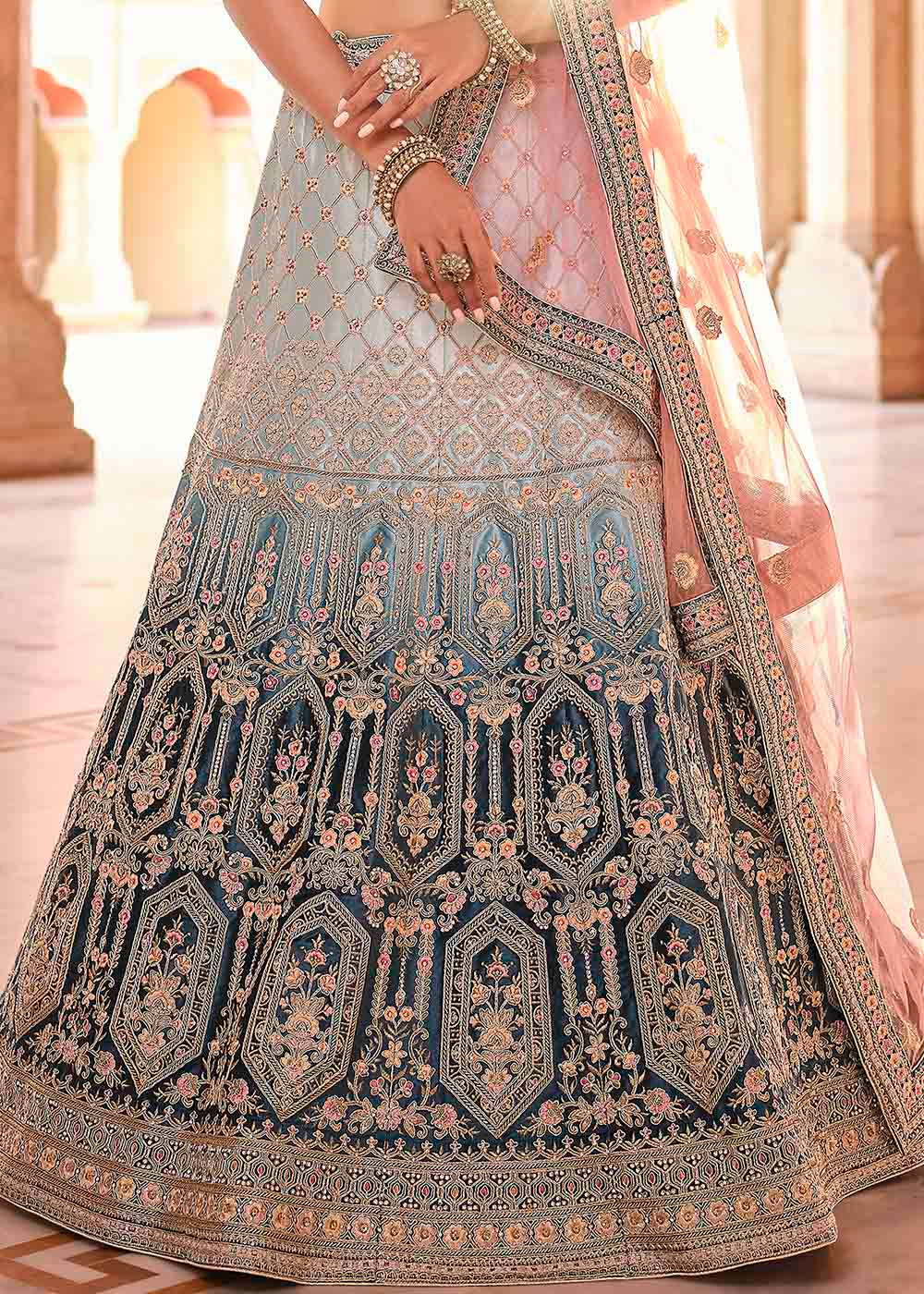 Navy Blue Velvet Lehenga Choli