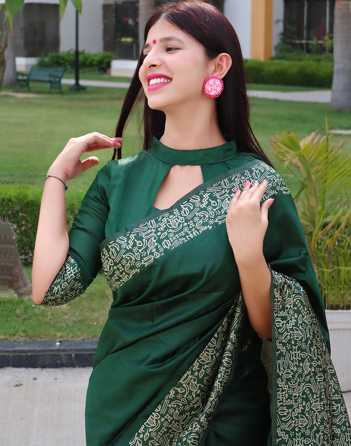 Sacramento Green Handloom Raw Silk Saree