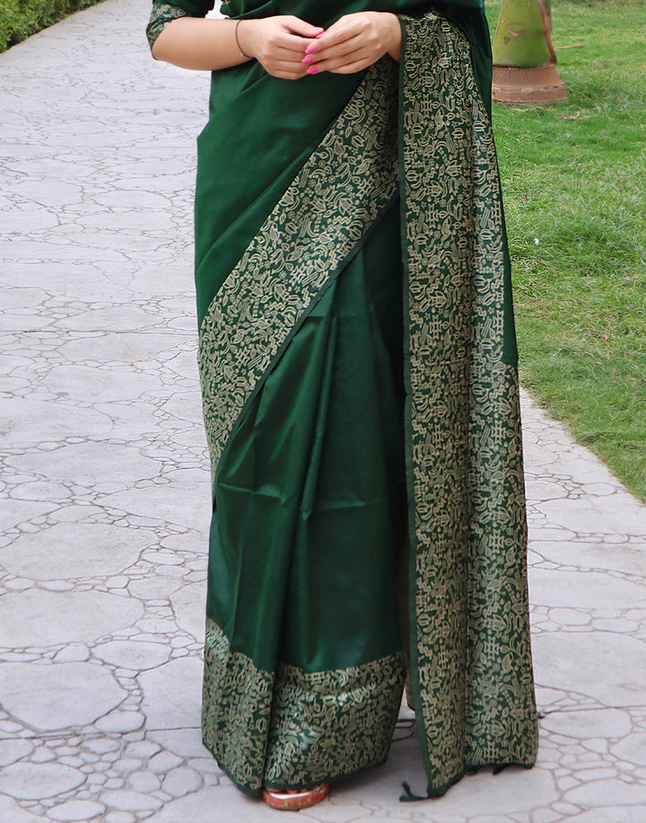 Sacramento Green Handloom Raw Silk Saree