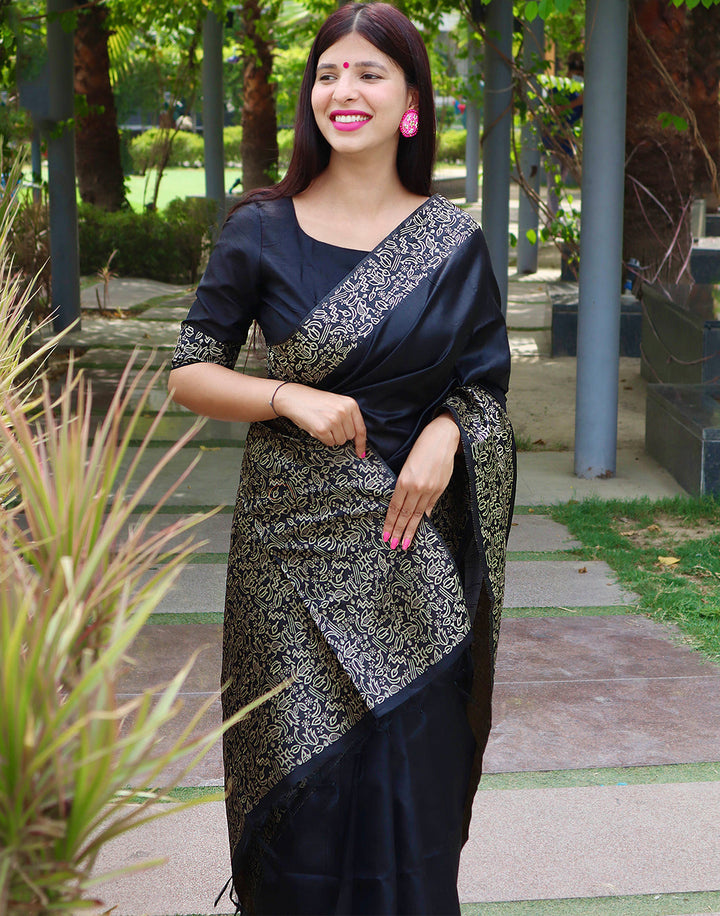 Onyx Black Handloom Raw Silk Saree